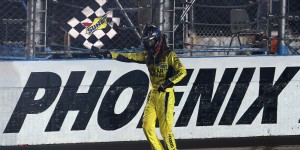 Erik Jones celebrates his win (photo - Jonathan Ferrey/NASCAR via Getty Images)