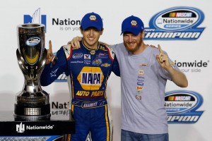 Chase Elliott (left) and team owner Dale Earnhardt Jr. celebrate Elliott's championship (photo - NASCAR via Getty Images)