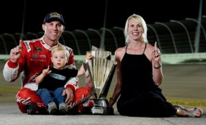 Kevin Harvick, his wife Delane, and son Keelan, with the Sprint Cup