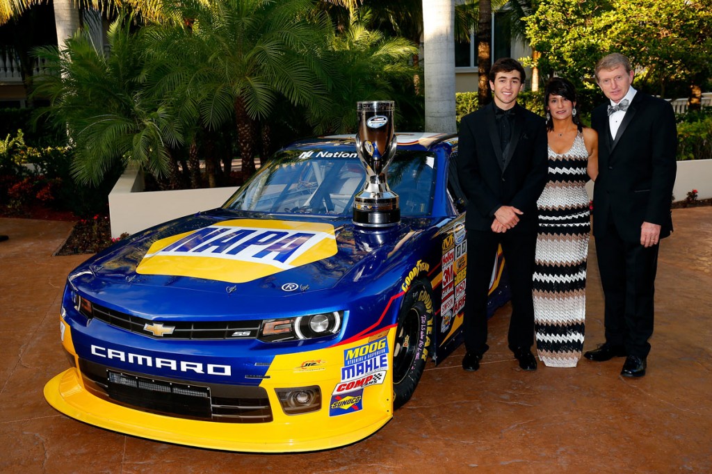 Chase Elliott with his mother and father, Cindy and Bill Elliott (photo - NASCAR via Getty Images)