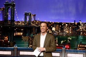 Kevin Harvick rehearses the Late Show with David Letterman 'Top Ten' list during the NASCAR Champion's Tour (photo - NASCAR via Getty Images)