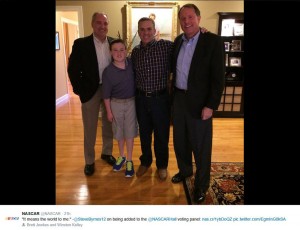 Steve Byrnes (second from left) with son Bryson along with Fox Sports Brett Jewkes and Winston Kelley from the NASCAR Hall of Fame (via Twitter)