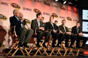 Joe Gibbs (left), owner of Joe Gibbs Racing, speaks with the media. (photo - NASCAR via Getty Images)