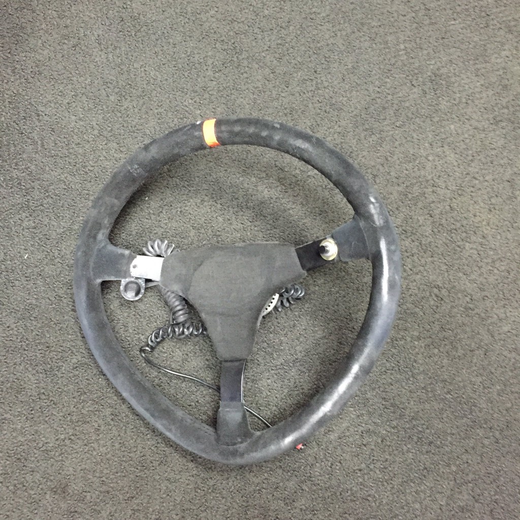 The steering wheel from Keselowski's wrecked race car (photo via Twitter)
