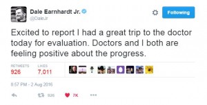 Earnhardt Jr. posted this message on his Twitter account Tuesday afternoon.
