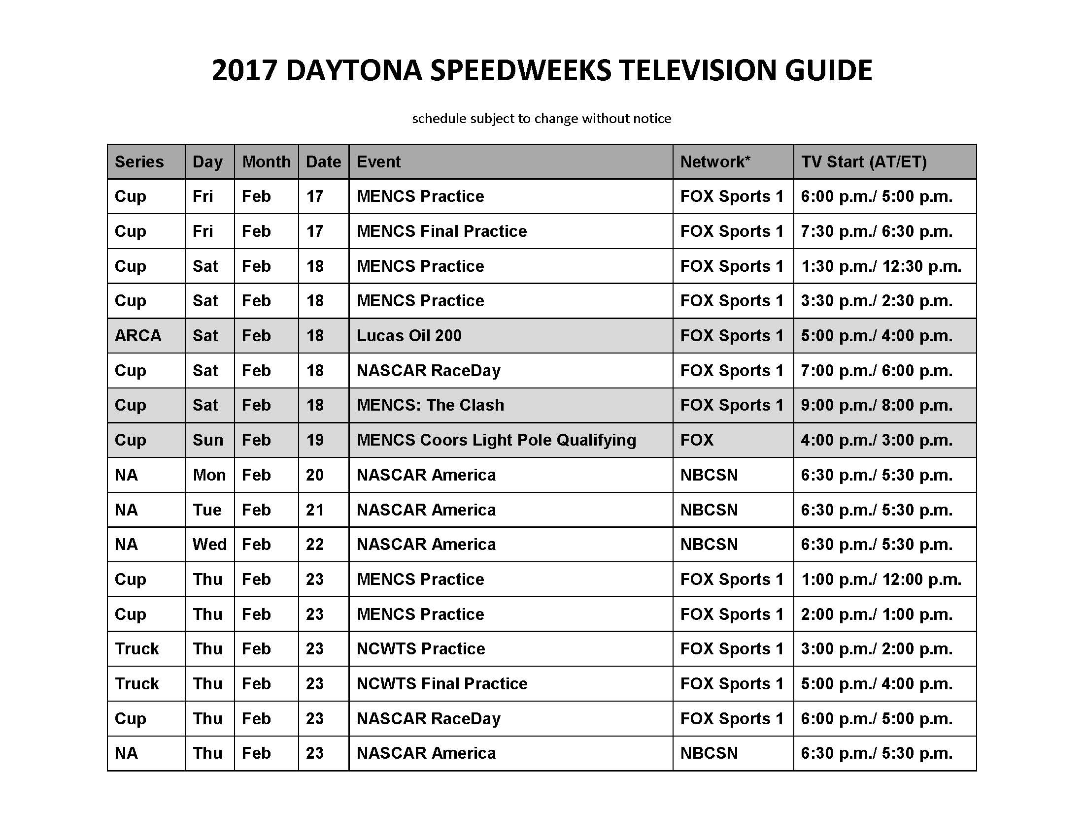 It’s Here – Our Annual Daytona Speedweeks TV Guide – CheckersToWreckers.com2200 x 1700