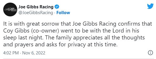 Tragedy Strikes Gibbs Family on Heels of Xfinity Series Title – Tragedy Strikes Gibbs Family on Heels of Xfinity Series Title –